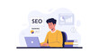 © Aluna - Man working on laptop with SEO and ranking charts, digital marketing concept