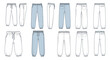 © Duren - Fashion Flat Sketch: Kids Joggers Pants, Front and Back View, Light Blue and White