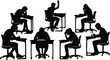 © MstFulmoti - Student silhouettes studying at desks set isolated on white background education exam preparation learning concept black vector illustration