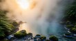 © Bricio - Steaming Hot Spring in Lush Forest at Sunrise