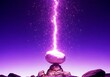 © armo - Glowing purple rock on a rocky outcrop with a beam of light