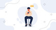 © Kirana - Man sitting on stool, looking at phone with worried expression, chat bubble above