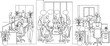 © MdRakib - Modern Office Workspace Scene with Professional People Working at Desks and Meeting in a Corporate Business Environment Vector