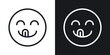 © chandi - Yummy smile emoji icon set in black and white stroke lines