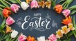 © Purple 1 - Happy easter beautiful floral arrangement with 'easter' calligraphy spring celebration