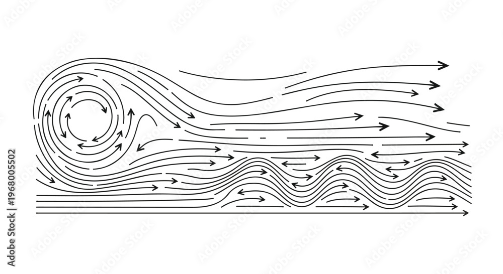 Minimalist wind flow vector illustration, abstract air current lines ...