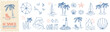 © Yaran - Summer Sea Doodle Collection. Ocean Clipart Set. Vector sketch art compositions with yacht boat, palm tree, wave. Summer set for summer-themed design, travel poster, tropical party flyer, beach event.