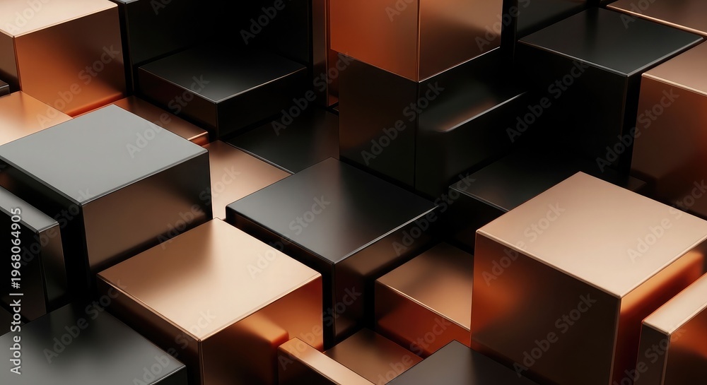 3 D geometric blocks in black and copper colors background wallpaper ...
