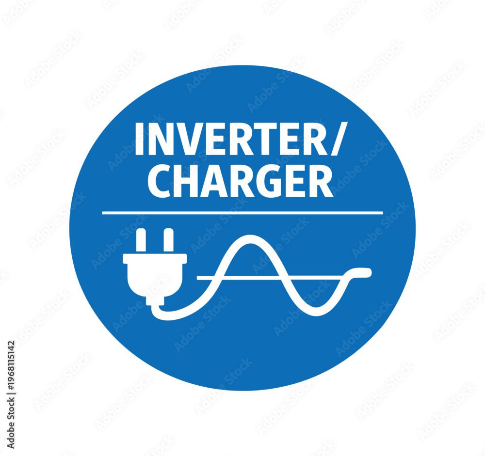 Inverter charger icon set. inverter and charger, ac sine wave, power ...