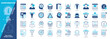 © Genestro - Corruption icon set. Fake News, Deception, Clickbait Headlines, Half-Truth, Media Manipulation, Brainwashing, Goals, Technology. Duotone color solid and editable outline icons