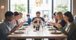 © ipolstock - Group of young adults ignoring each other at a restaurant dinner, deeply absorbed in their smartphones