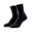 © twc - Pair of minimalist black crew socks for comfort and style, isolated on a stark dark background, perfect for clothing advertisements and lifestyle content