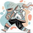 © Lowbuck - Jazz Saxophone Player with Colorful Ethnic Geometric Patterns; Creative Music Vector Illustration in Memphis Pop Art Style for Festival Posters and Decor