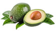 © Patricia - Ripe green avocado fruit one halved revealing creamy flesh and large seed, isolated on transparent background for healthy food marketing