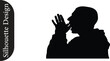 © Mounir - Silhouette of a man cupping hands to mouth, shouting or calling out loudly, with text 'Silhouette Design' on the left