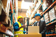 © Davor - Warehouse manager and worker discussing inventory with laptop