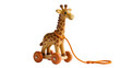 © Fernando - Wooden pull-along giraffe toy with brown spots long neck and orange rope handle, isolated on transparent background for children s products