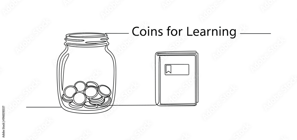 Coins for Learning. Minimalistic one-line drawing jar partially filled ...