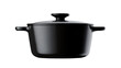 © Agata - Sleek black enameled cast iron cooking pot with rounded sides and a domed lid, isolated on transparent background for culinary advertising