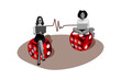 © deagreez - Composite photo collage of two happy girls freelancer type laptop connection dice casino poker game online isolated on painted background