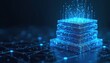 © Vadym - Abstract digital network of glowing lines and nodes. Stacked layers of luminous circuits with data streams ascending. Technology and information processing concept in dark blue.