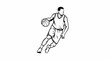 © Alda - A graphic illustration of a male basketball player dribbling a ball