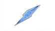 © antishock - Silver object resembling blade. Blue glow displays code snippets, possibly software interface element. Minimalist design, dark background.