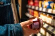 © Olga - Man closely inspecting product label details. Male shopper scrutinizing ingredients on container in store. Male customer carefully reviewing smallprint ingredients on jar in grocery aisle