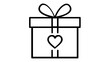 © Adnan - Minimalist black and white vector icon illustration of a gift box with a ribbon bow on top and a heart symbol in the center, perfect for Valentine's Day, anniversaries, and love-themed designs.