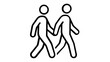 © Adnan - Minimalist vector icon illustration of two stick figures walking together and holding hands, representing love, partnership, and a romantic relationship in a clean black line art style.
