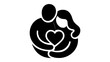 © Ch - Romantic couple embracing with a heart symbol vector illustration, minimalist flat icon design representing love, relationship, togetherness, and affection for Valentine's Day or wedding.