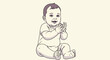 © Scroopt - A happy illustrated baby sitting and clapping hands on a solid neutral backdrop