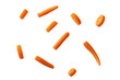 © PNG Kingdom  - Fresh orange carrots flying, showing different cuts like sticks, slices, and pieces, healthy raw food on transparent background