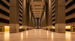 © Bali Adventure Co - Grand Interior Hallway with Concrete Pillars and Warm Lighting