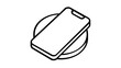 © MDRAINULISLAM - Minimalist wireless charging pad with smartphone vector icon illustration. Clean line art of a mobile phone on a circular induction charger. Scalable AI-generated graphic for tech and gadgets.