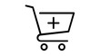 © MdRajon - Minimalist black line vector icon of a shopping cart with a plus symbol, perfect for e-commerce websites, mobile apps, and retail interfaces, scalable flat illustration for digital commerce.