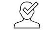 © Sonia - Minimalist vector icon illustration of a person's head with a checkmark symbol, representing identity verification, user authentication, security approval, privacy protection, and profile validation.