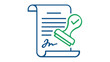 © Sonia - Permission line icon vector illustration featuring a signed document with an approved rubber stamp and checkmark, representing legal agreement, contract verification, and official authorization.