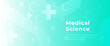 © Mariia - Modern healthcare green gradient background with translucent medical crosses, hexagons shapes. Clean minimal design for clinics, insurance, wellness, apps, banners and medical presentations