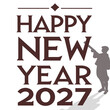 © mmmm - A typographic design celebrates the new year 2027 with a silhouette of a man toasting with a glass high quality