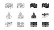 © Jorina Stock - Collection of icons representing travel, architecture, and technology themes