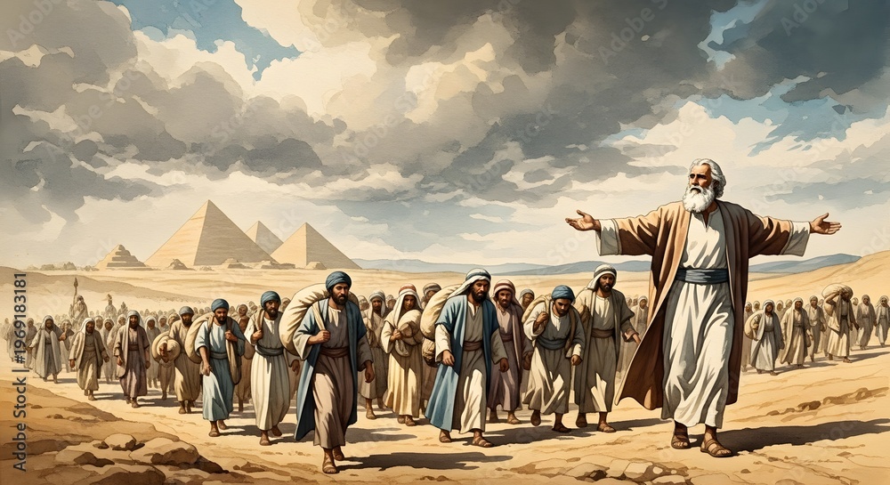 Biblical Scene of the Hebrew Exodus from Ancient Egypt Inspired by ...