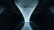 © kamran - Vibrant blue light trails spiral through a dark futuristic data center server room showcasing high speed big data network connections