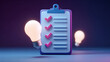 © Keopaserth - Glowing checklist light bulb clipboard task list idea checklist planning validation success document