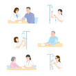 © stock-tarou - Medical and nursing illustration set: hospital care, medical exam, and vaccination