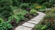 © AkuAku - Stone Pathway Framing a Flourishing Garden Border Filled with Hostas and Astilbe