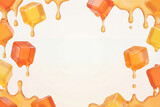 Melting jelly cubes with dripping syrup on a white background