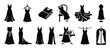 © Mr. Stocker - Various black silhouette dresses and gowns are displayed in different styles and situations, creating a comprehensive icon set
