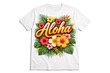 © NeuralNiche - vibrant aloha t shirt design with tropical flowers on white background