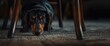 © NeuralNiche - Timid dachshund hiding beneath chair portraying stress and mental worry